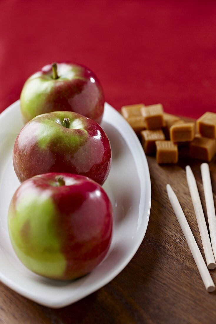 Fresh Apples with Caramel Candies