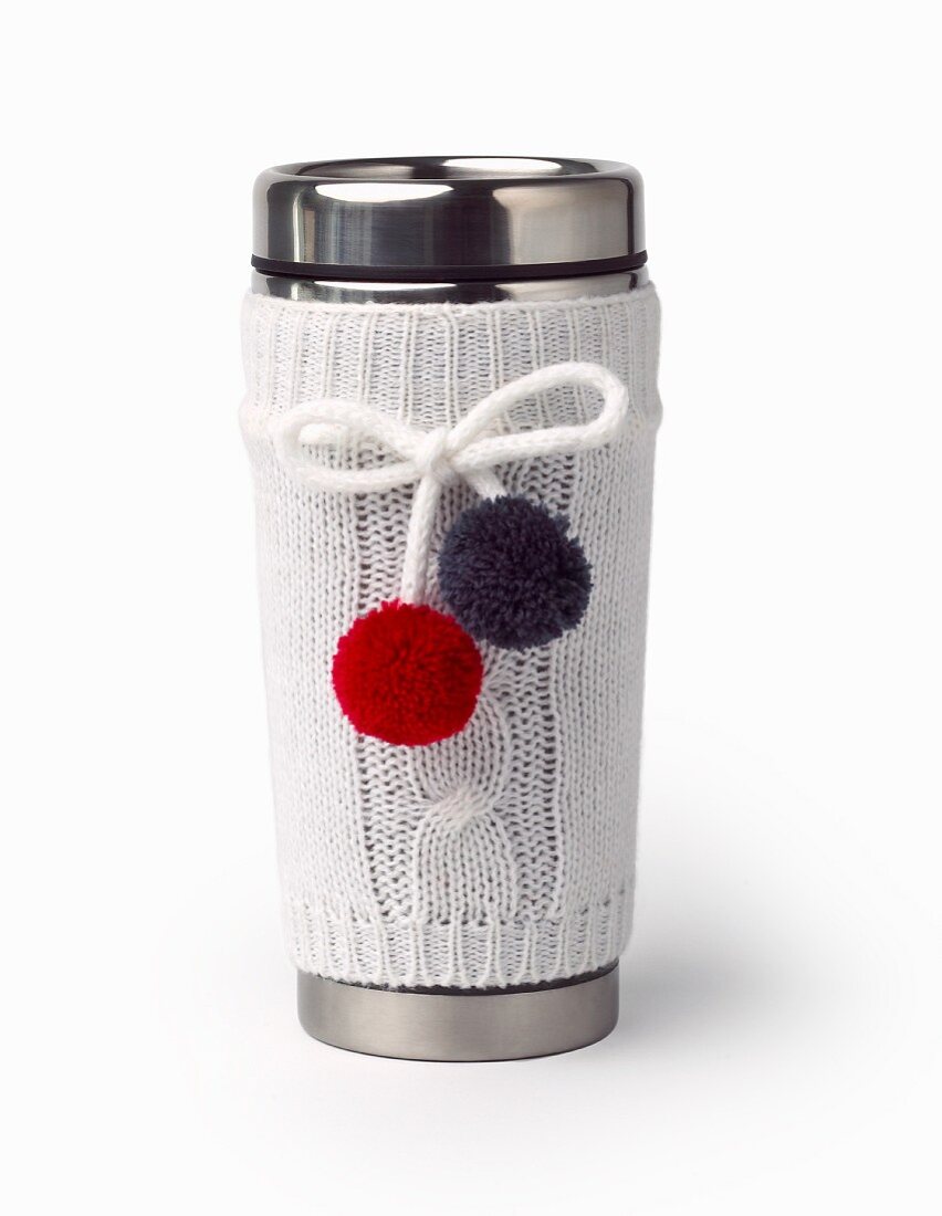 Thermal Stainless Steel Travel Mug with White Knitted Cover