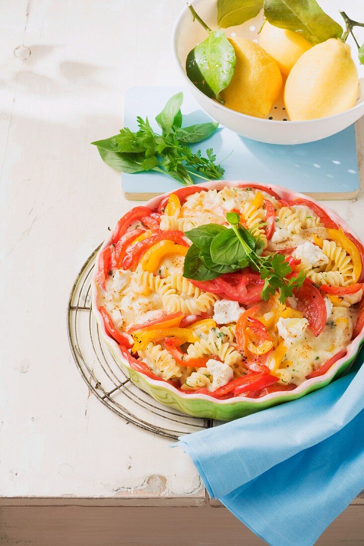 A summer bake with pasta and tomatoes