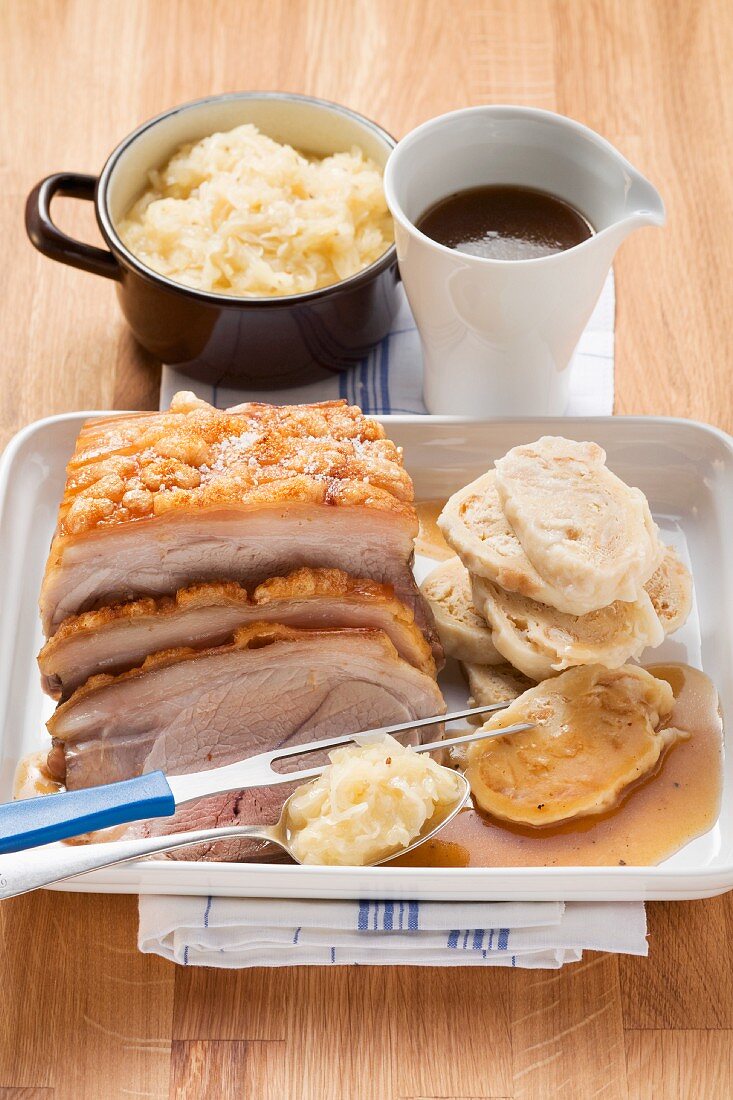Czech roast pork with sauerkraut and napkin dumplings