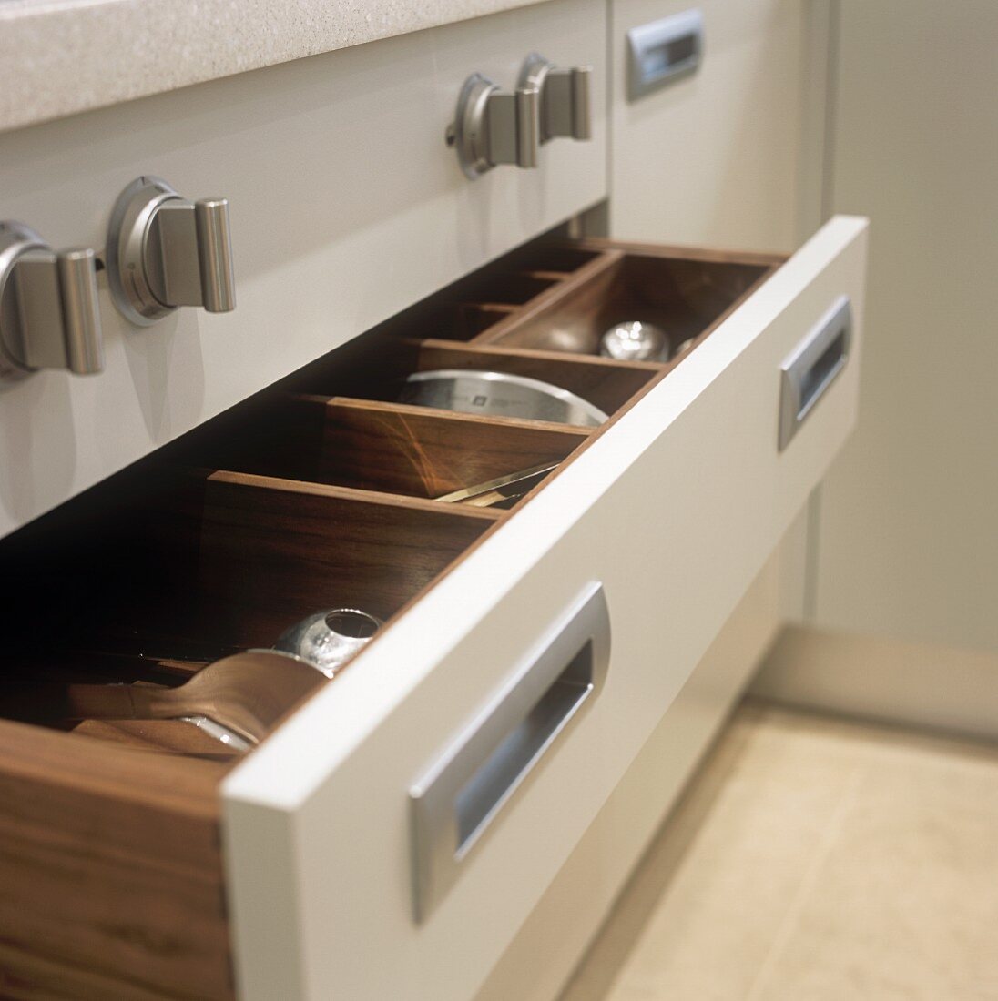 An open cutlery drawer