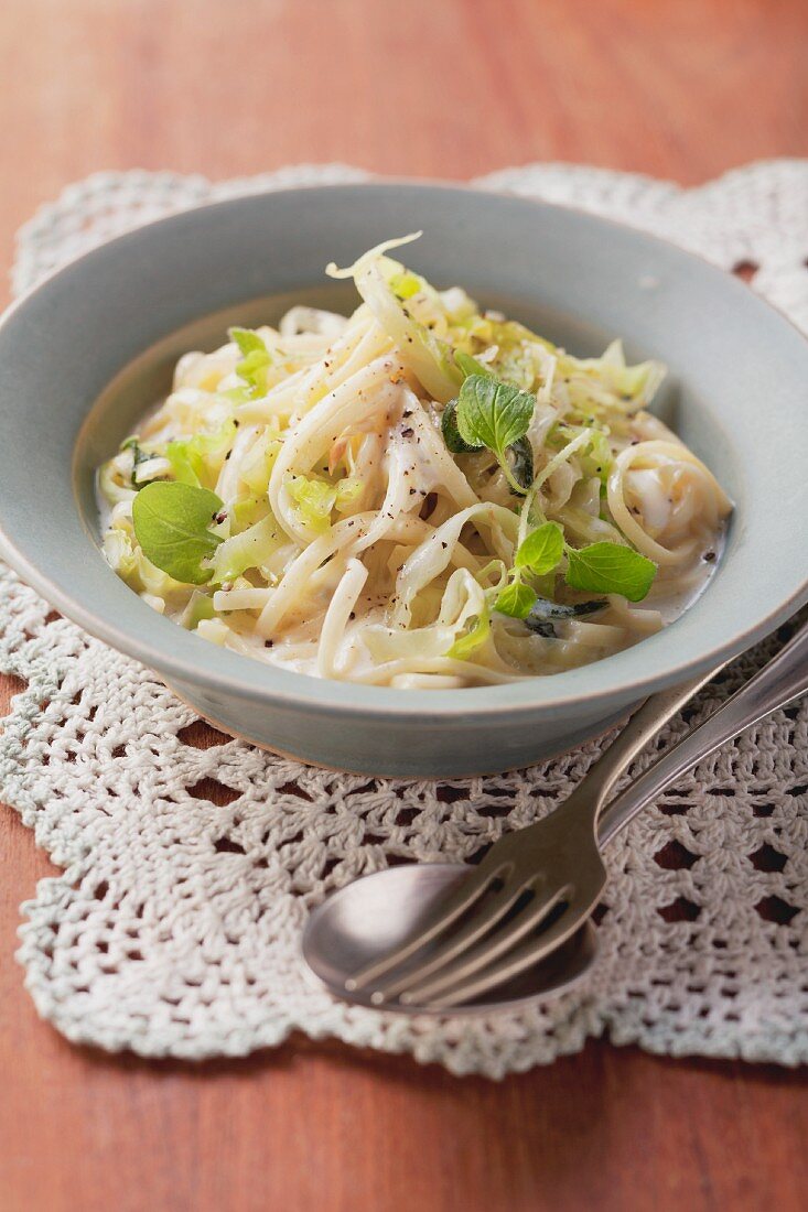 Nudeln mit Spitzkraut in Sahnesauce