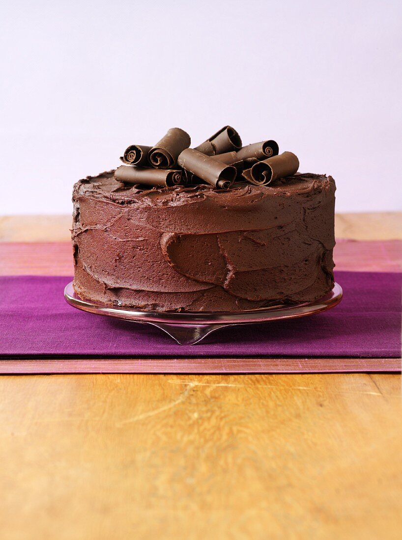 Chocolate cake with chocolate curls