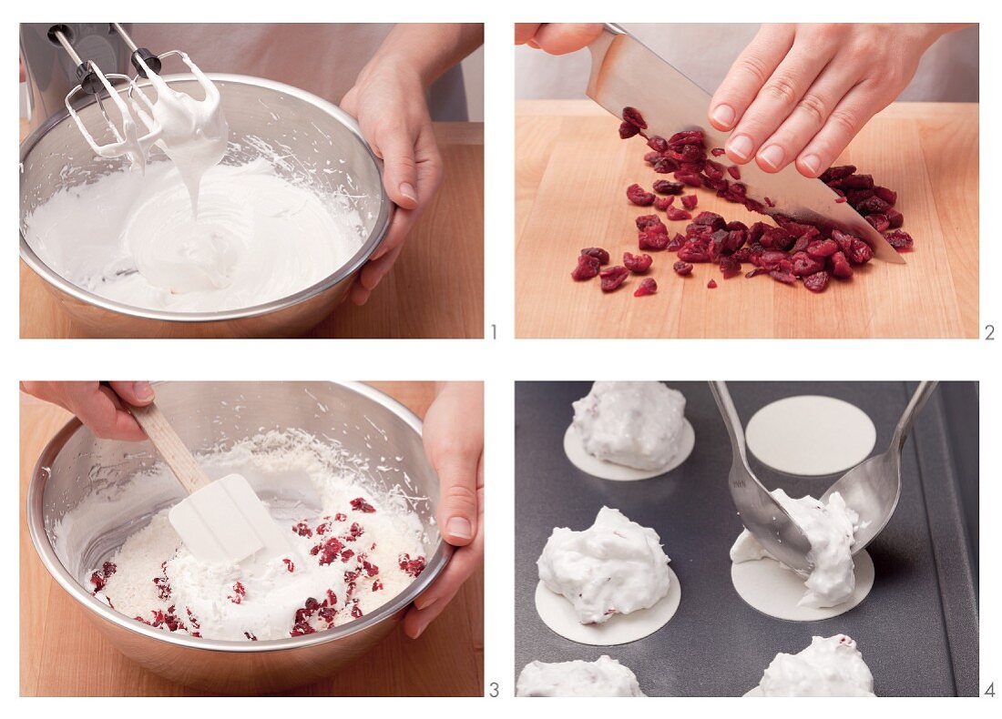 Coconut macaroons with cranberries being made