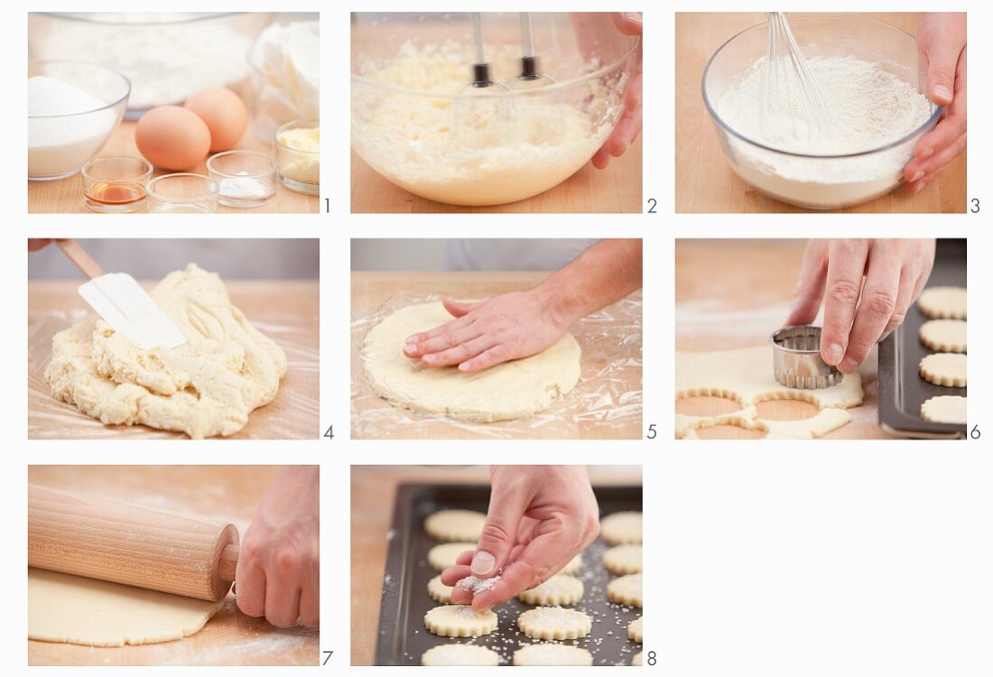 Rolled sugar cookies being made