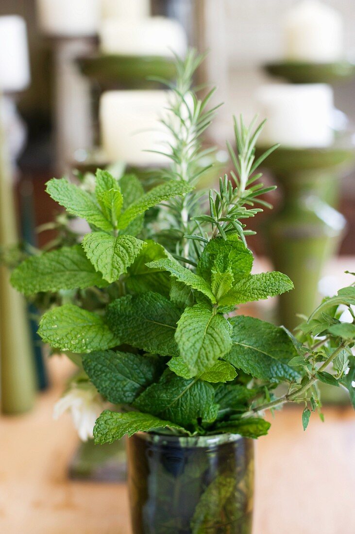A jar of fresh herbs