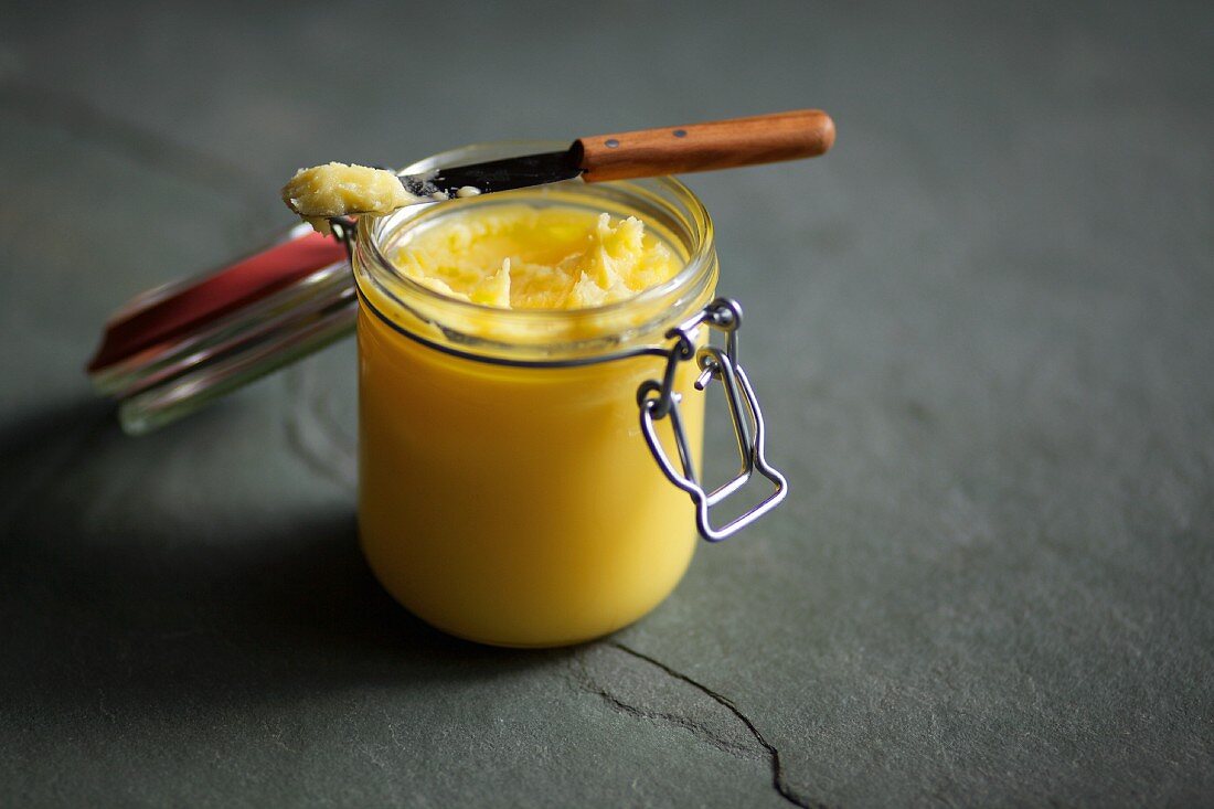A jar of ghee (Indian clarified butter)