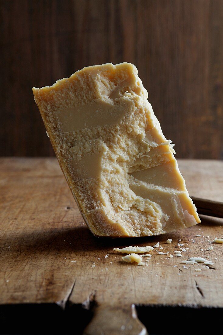 A slice of Parmesan cheese