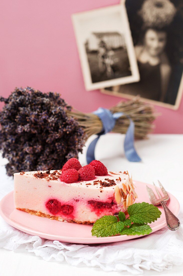 A piece of raspberry cream cake