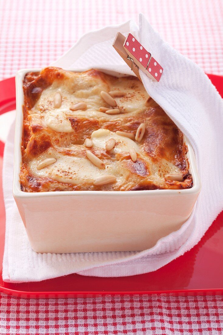Kürbis-Lasagne mit Kalbfleisch und Mozzarella
