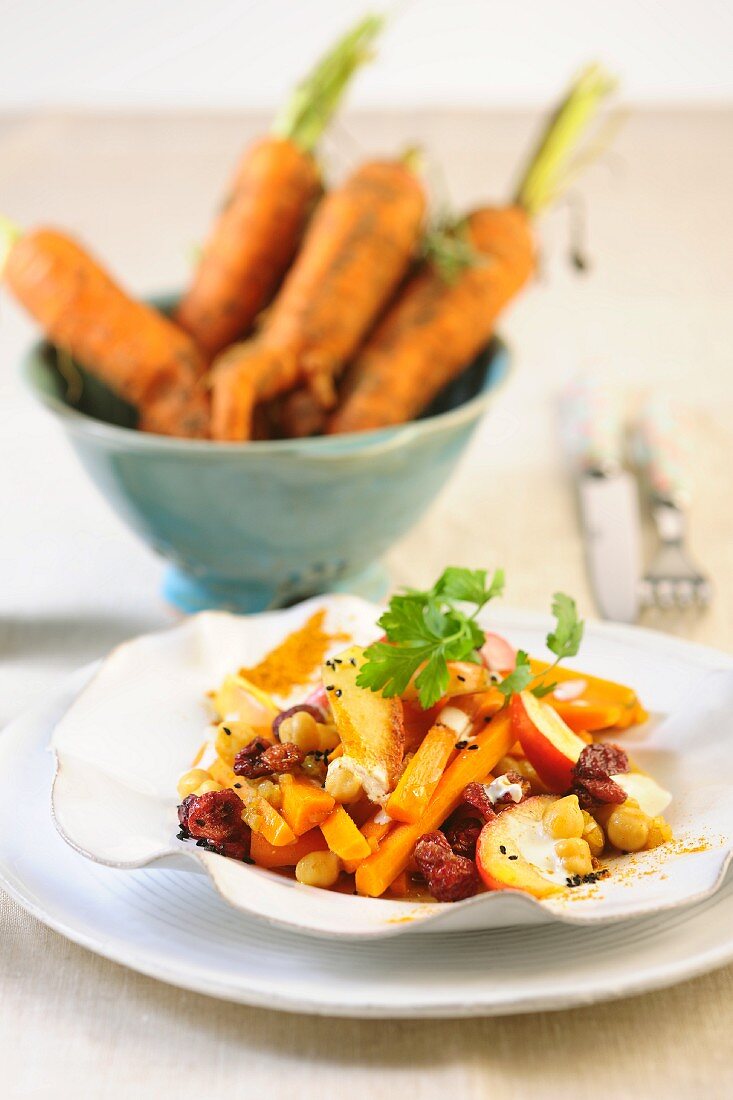 Carrot curry with cranberries and chickpeas