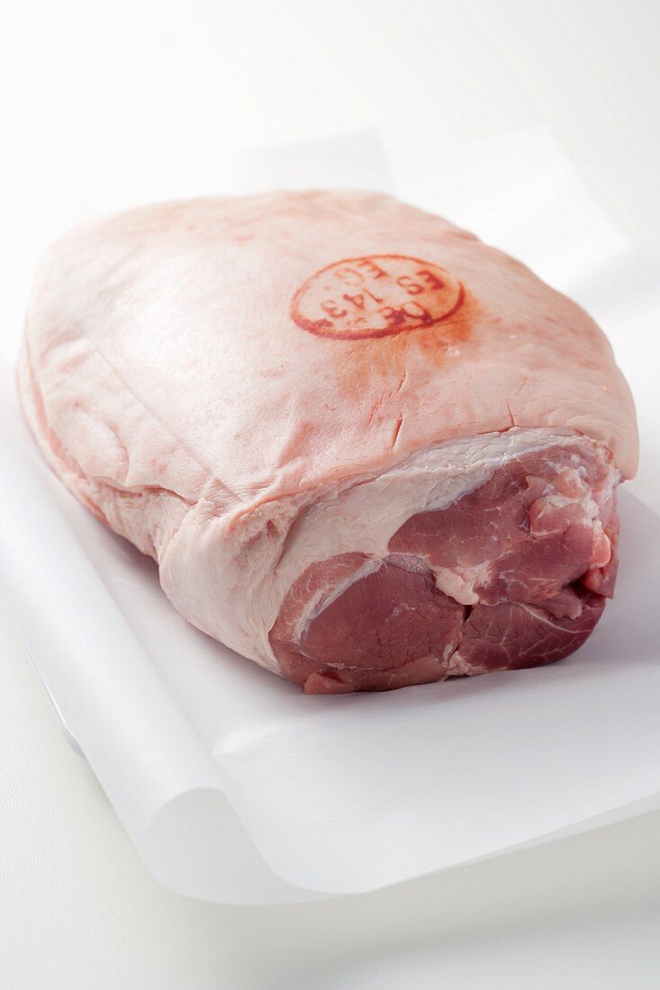 Raw pork with a stamp of origin