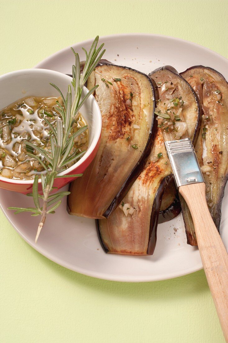 Grilled aubergines with a herb marinade