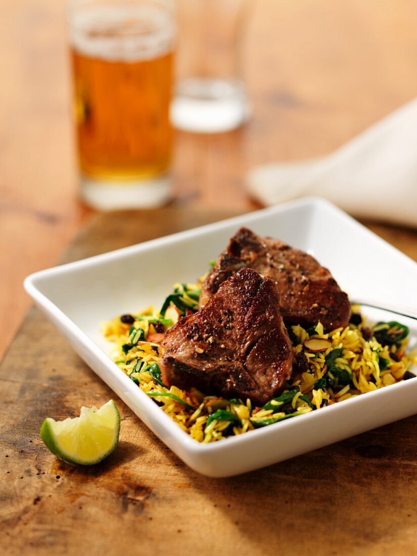 Lamb chops on a bed of rice