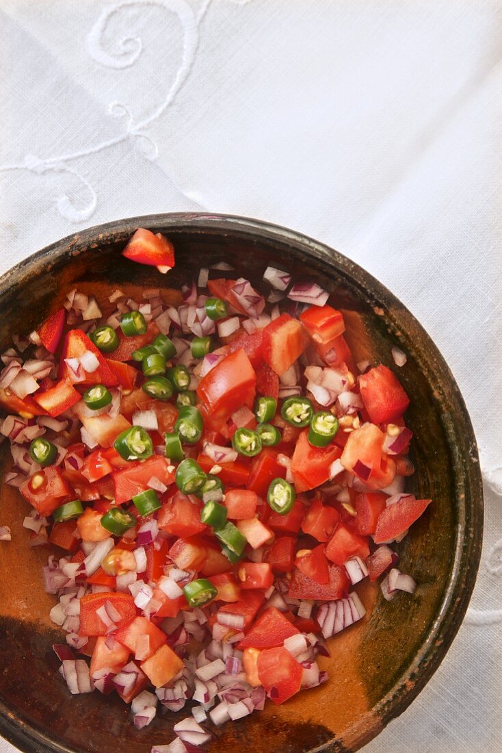 Pico de Gallo (spicy Mexican sauce made with tomatoes, onions and chillis)