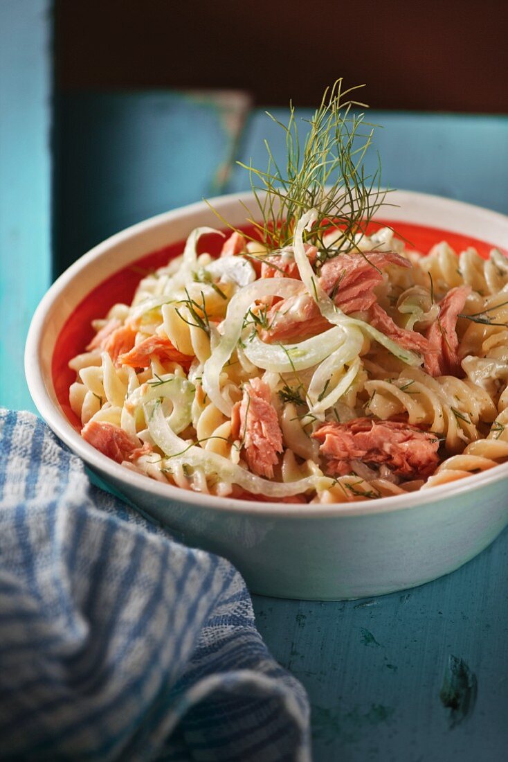 Fusilli pasta with salmon and fennel