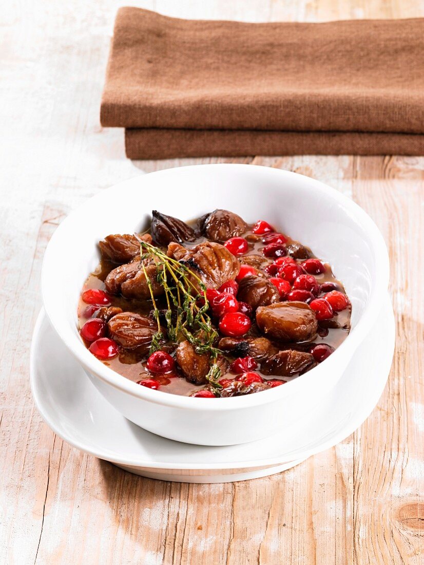 Glazed chestnuts with cranberries and thyme
