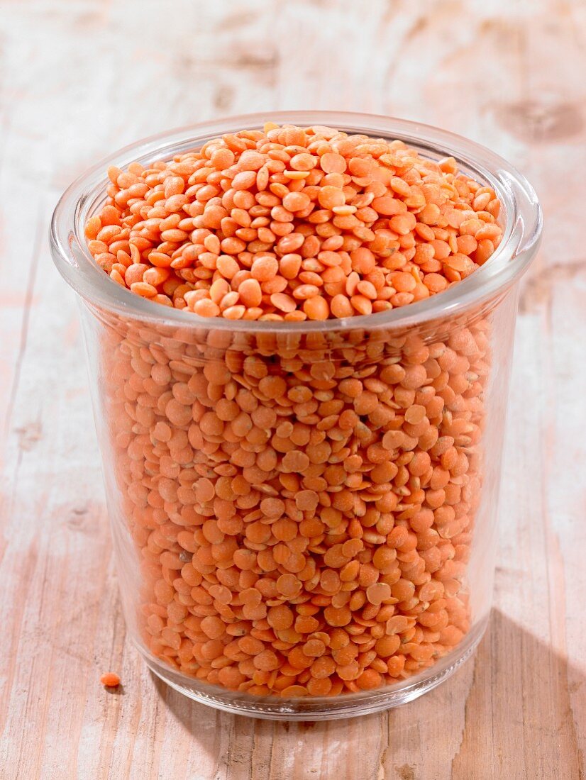 A glass of red lentils