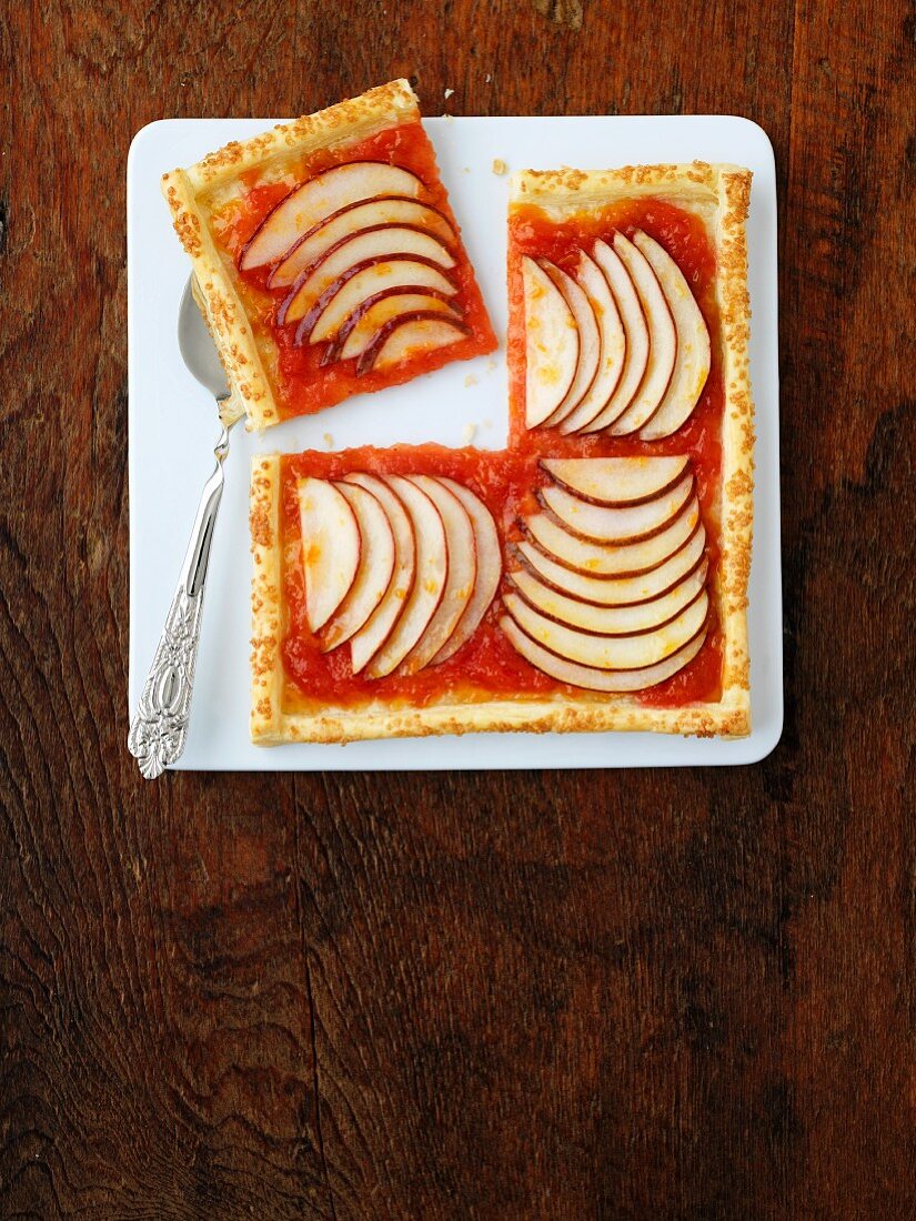 An apple and pear tart seen from above