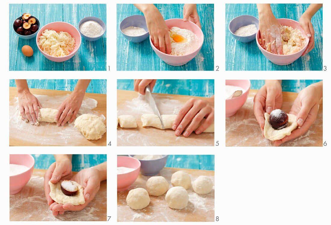 Plum-filled potato dumplings being prepared