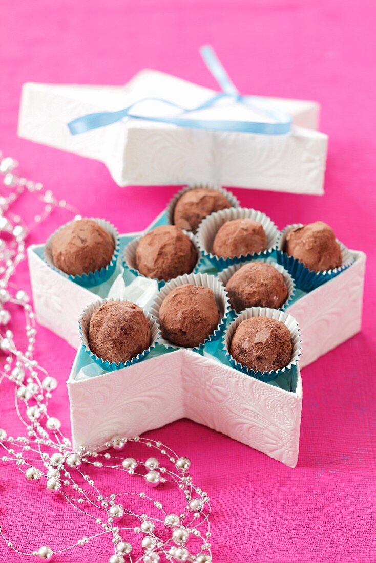 Chocolate truffles in a star-shaped box