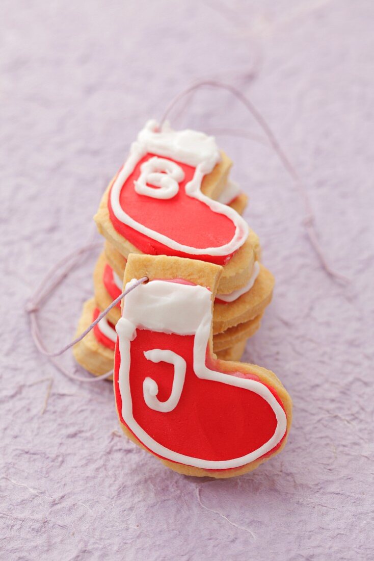 Stocking-shaped biscuits to hang on the Christmas tree