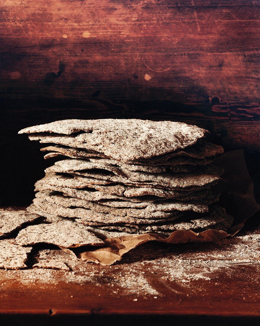 A stack of home-made crisp breads