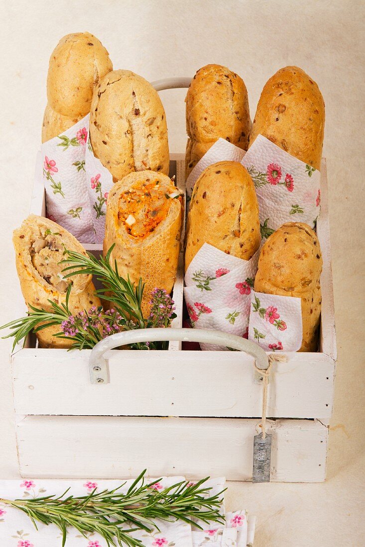 Baguette sandwiches for a picnic