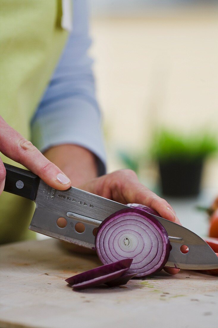 An onion being cut