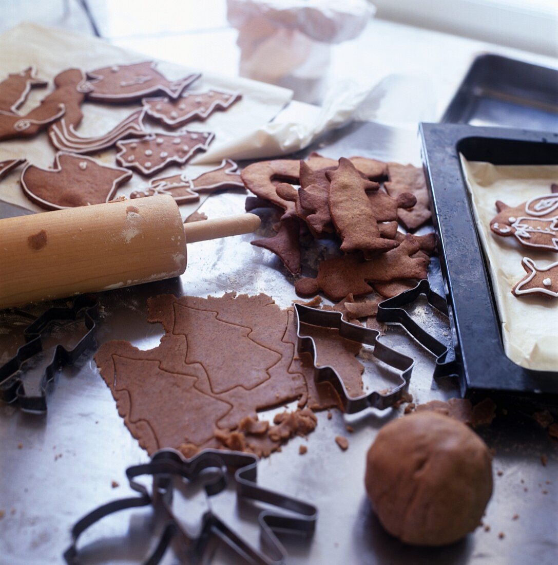 Gingerbread dough and cut out biscuits