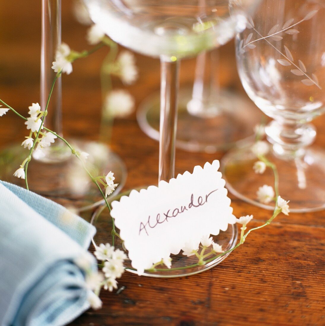 Place cards and wine glasses
