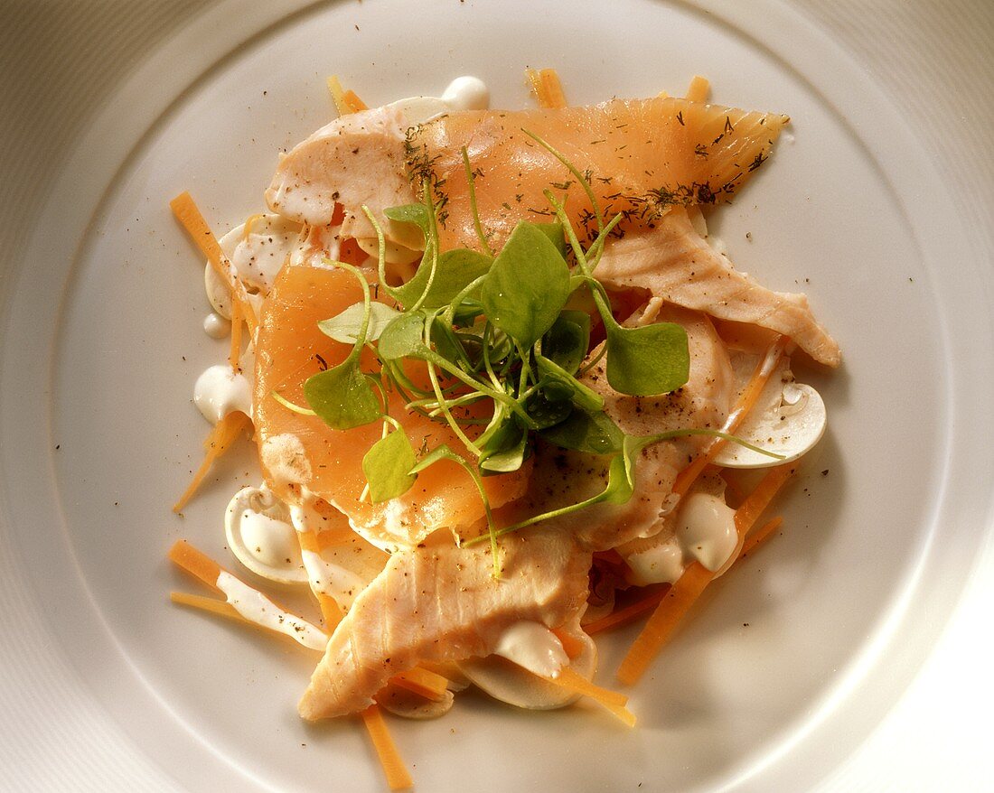 Salmon Salad with Mushrooms and Watercress