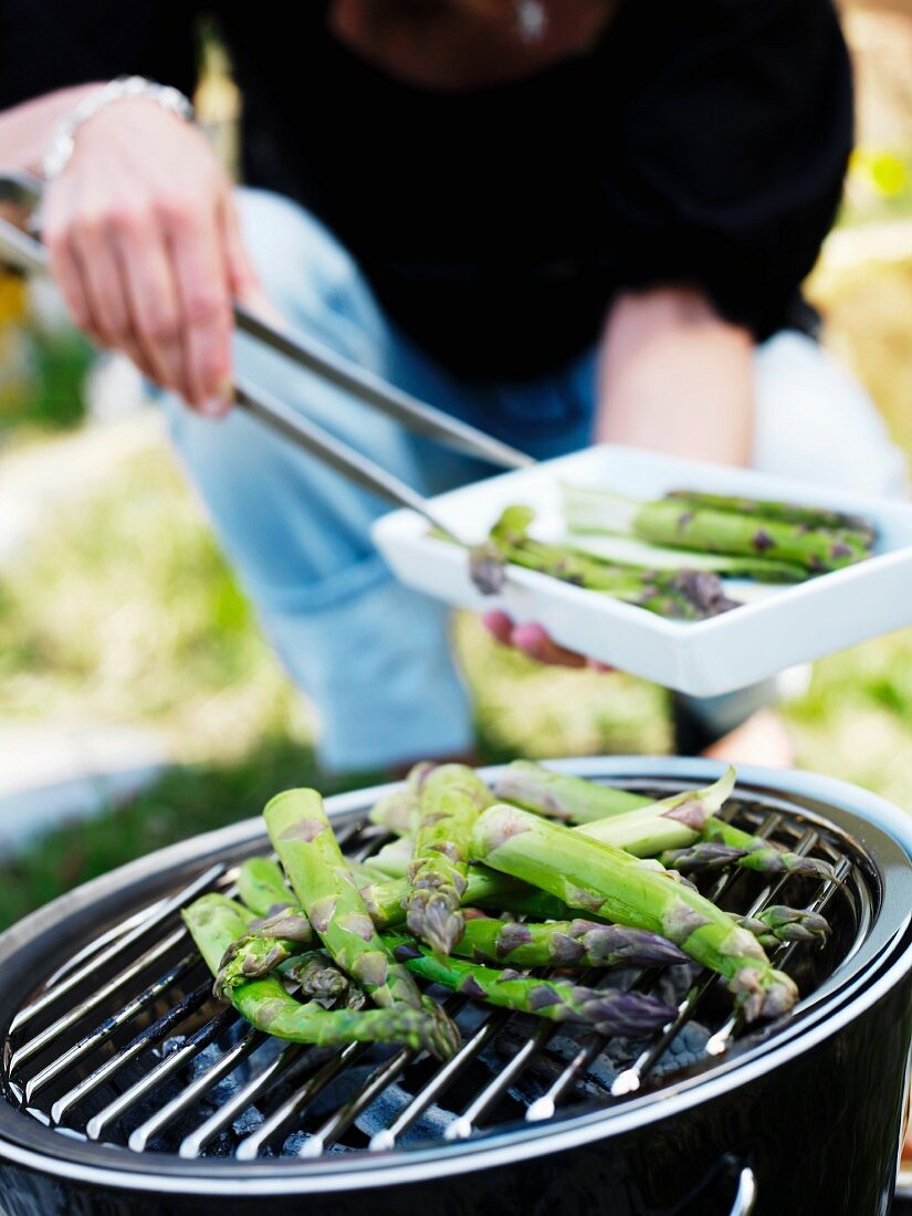 Asparagus being grilled