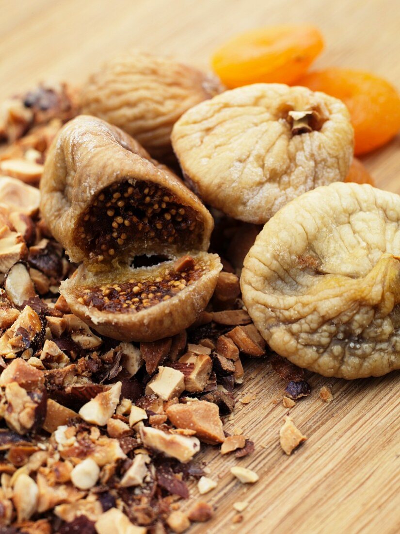 Chopped nuts, dried figs and apricots