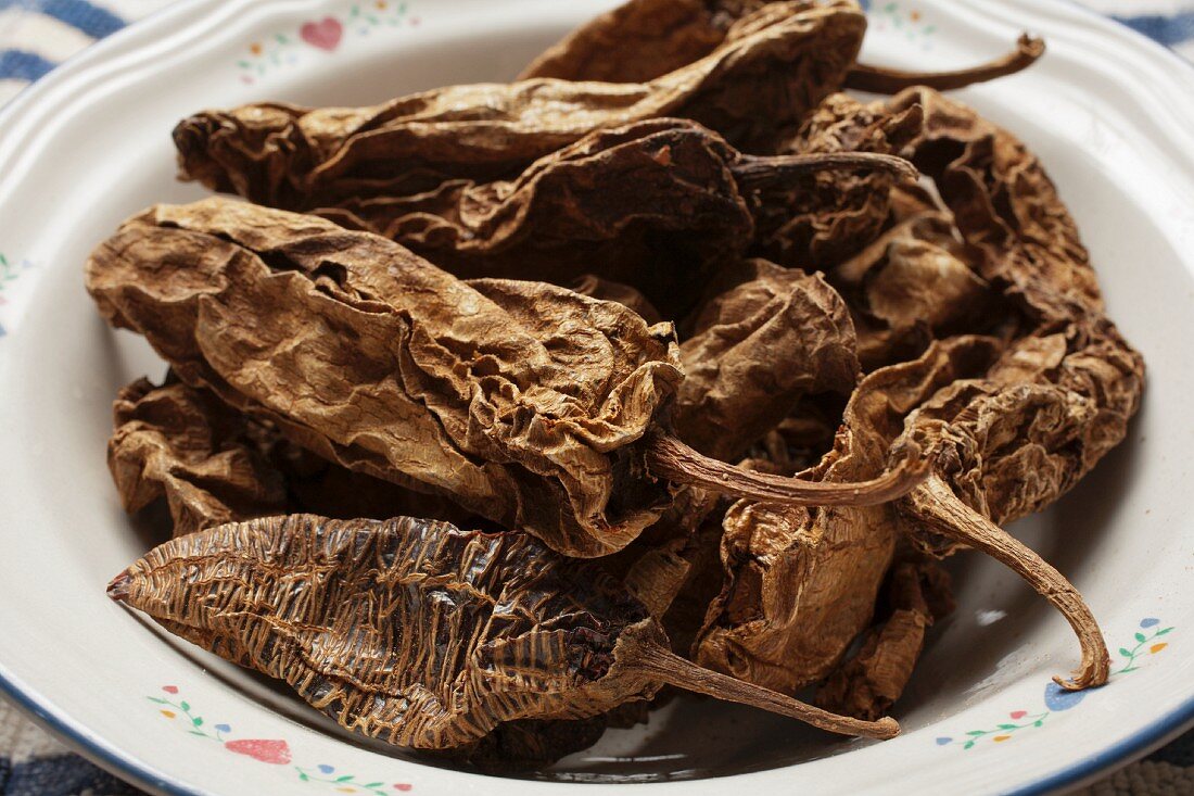 Dried Whole Chipotle Peppers in a Bowl