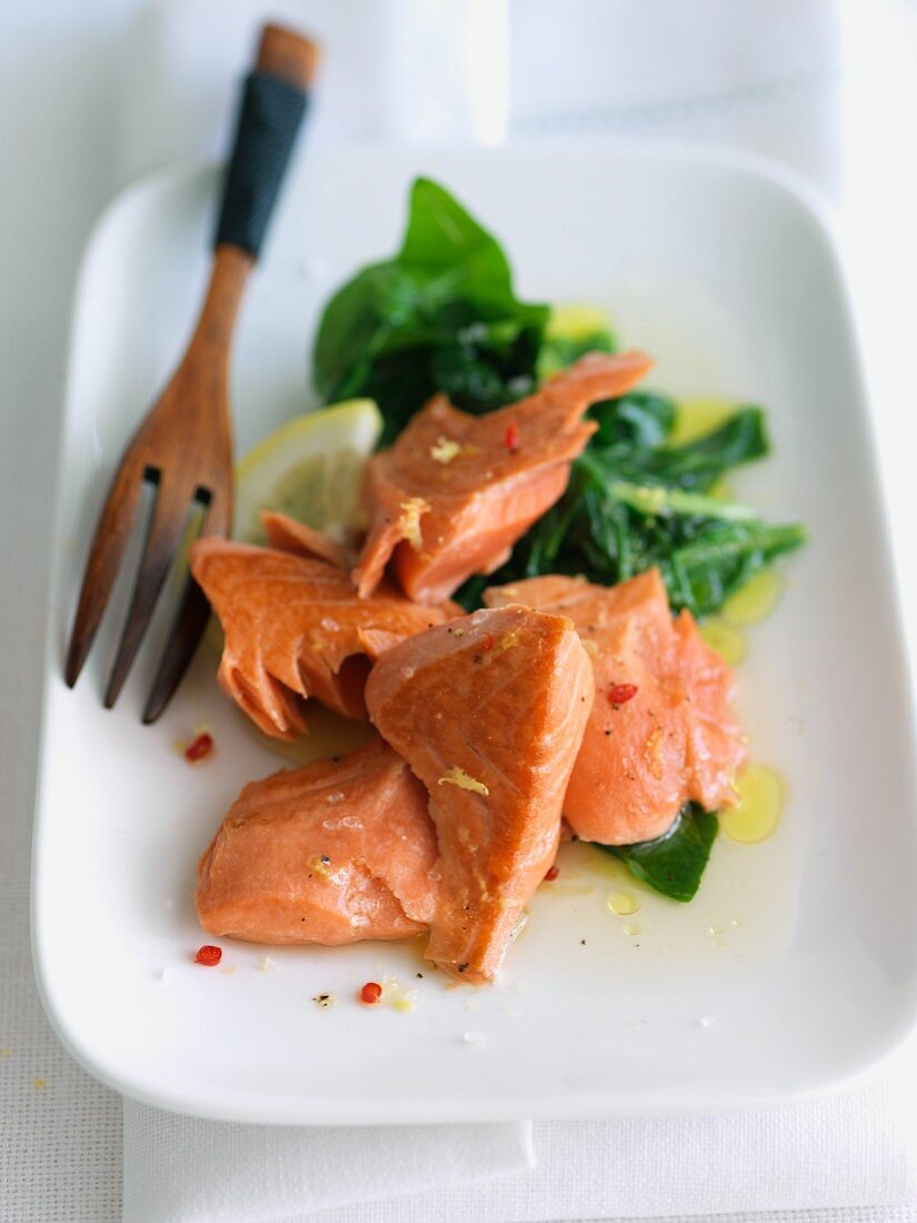 Pan Seared Salmon with Lemon Spinach
