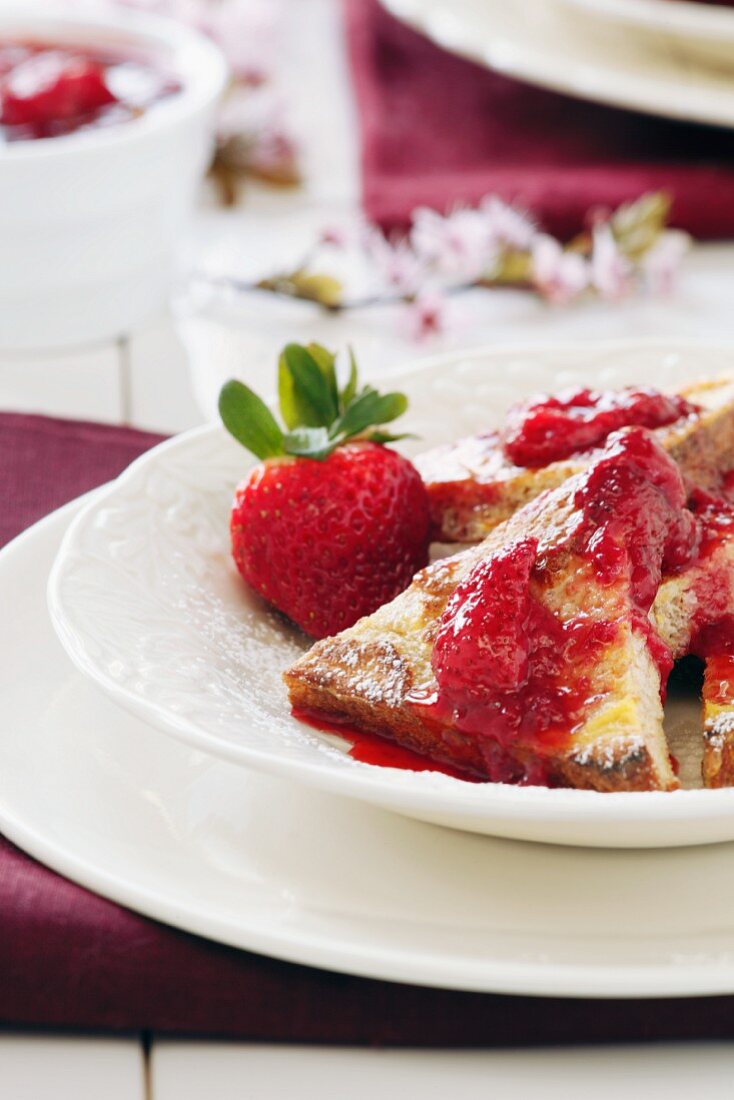 French Toast with Fresh Strawberry Jam and Confectioners Sugar