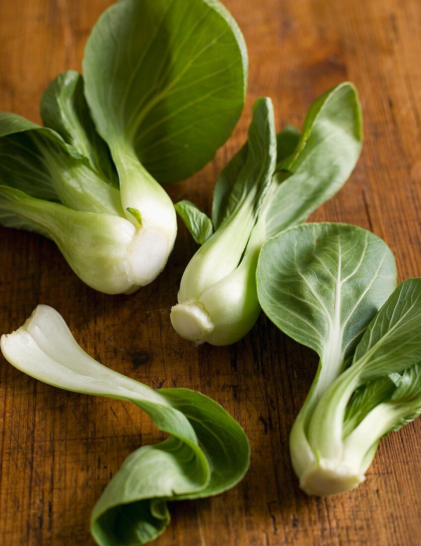 Fresh Bok Choy on a Wooden Surface