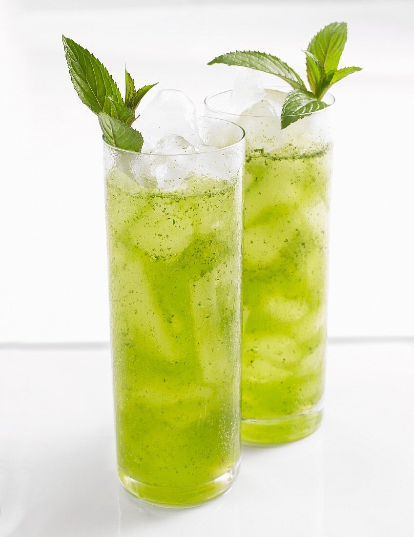 Crushed Mint Drinks in Tall Glasses