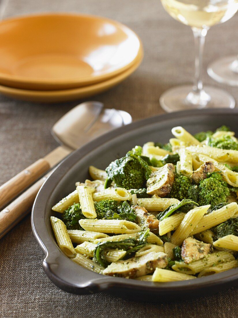 Penne with Broccoli and Mushrooms Tossed with Pesto