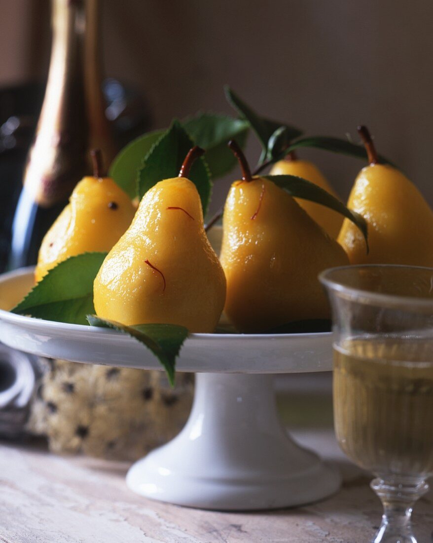 Poached pears with saffron