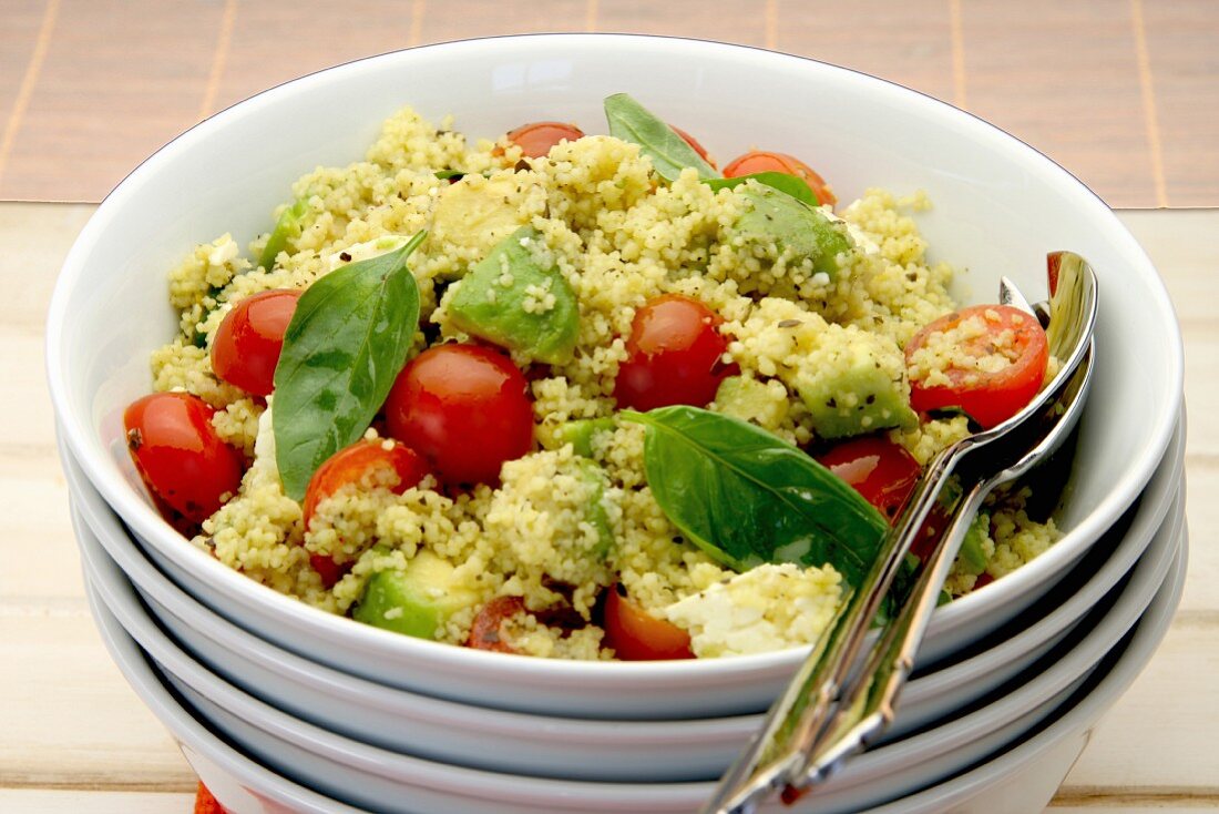 Couscous salad with avocado, tomato and feta