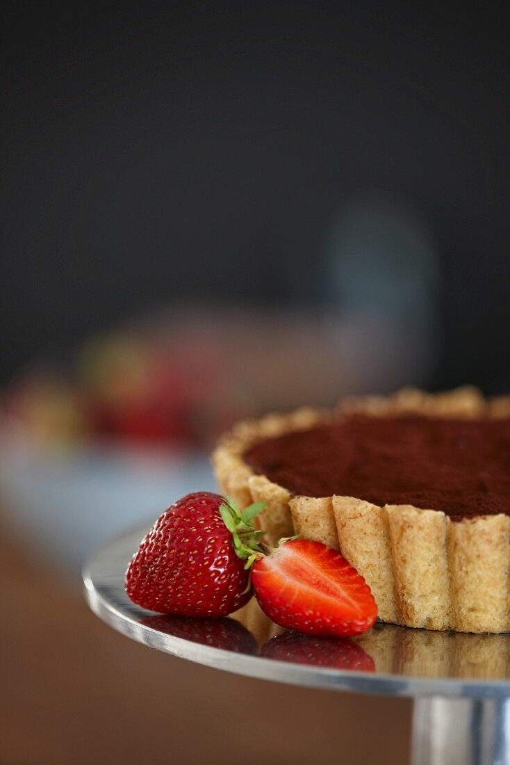 Chocolate mousse tart with strawberries