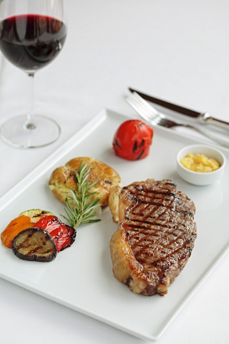 Grilled beef steak with vegetables