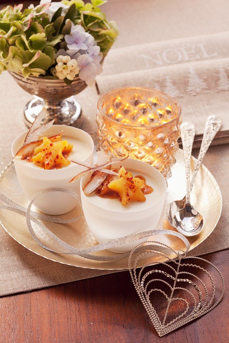 Coconut cream with caramelized pineapples