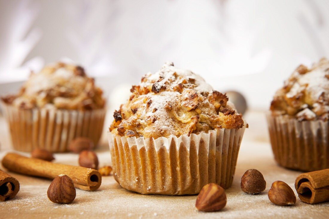 Muffins with nuts, apples and cinnamon