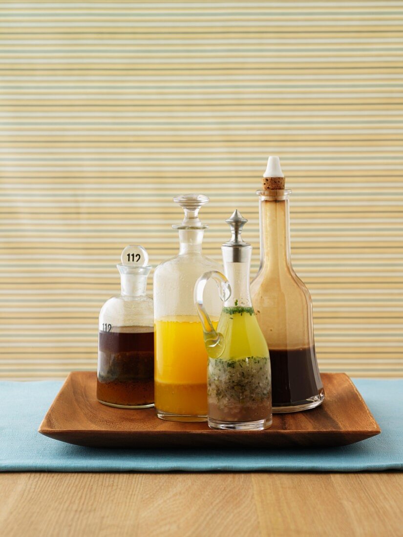 Various bottles of vinaigrette