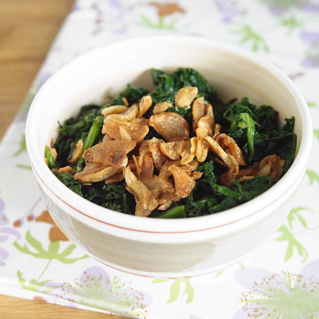 Bowl of Wilted Spinach with Roasted Garlic