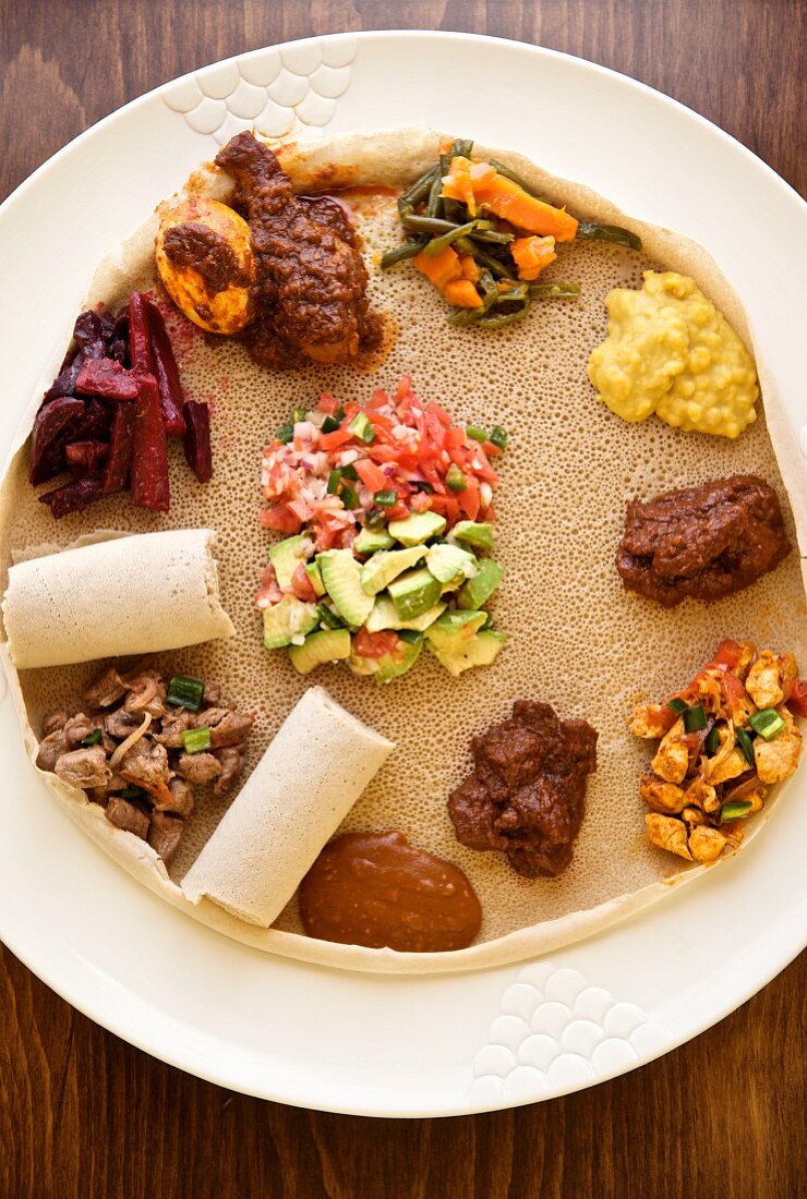 Somali Food Sampler on Somali Bread