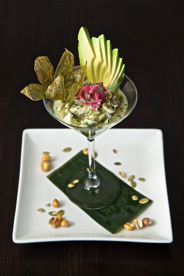 Fish and Avocado Ceviche in a Stem Glass